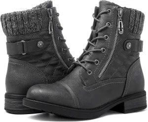GLOBALWIN Women's Ankle Booties Fashion Combat Boots Fall Boots For Women Comfortable Low Heel