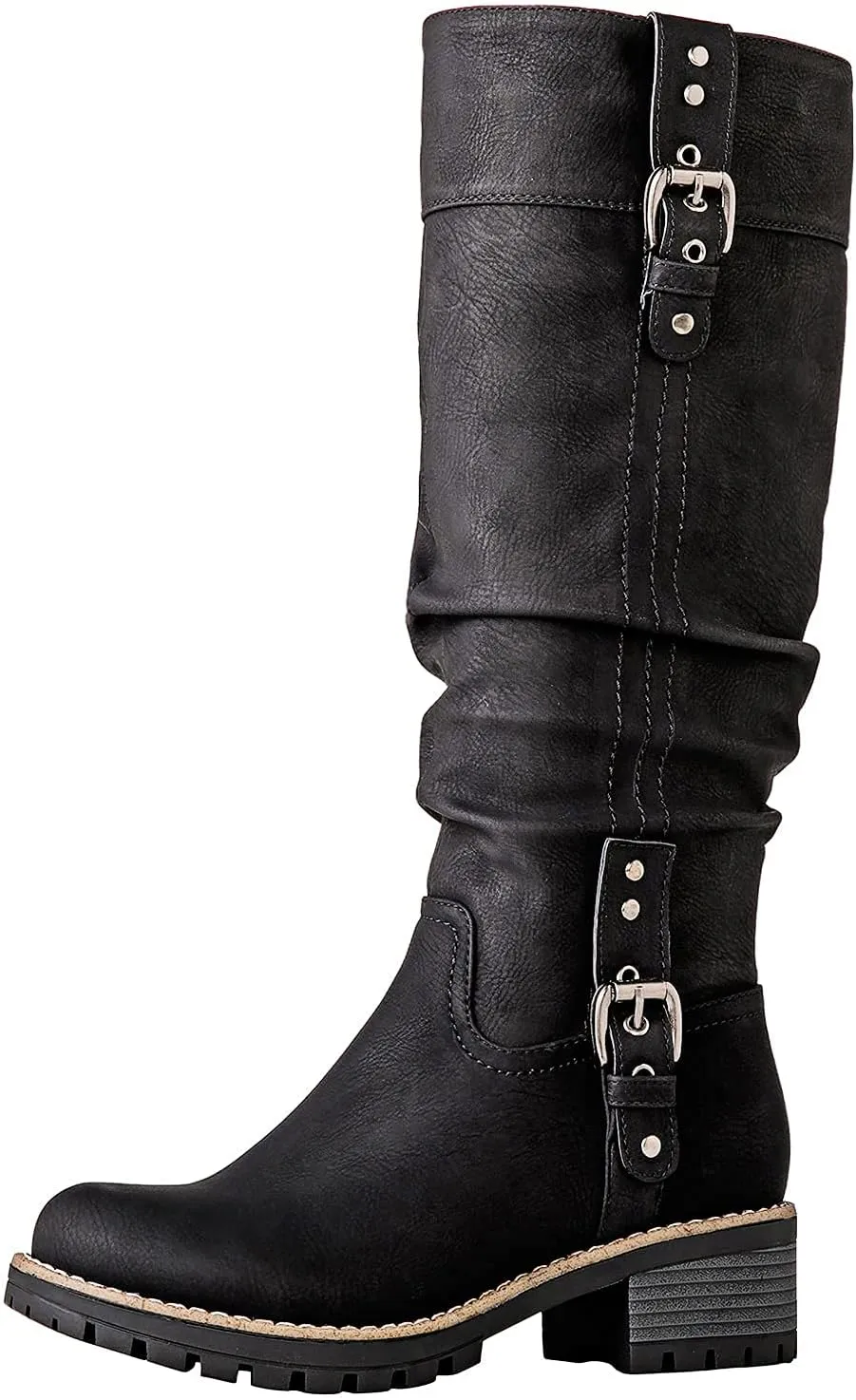 GLOBALWIN Women's Chunky Low Heels Boots Knee High Boots For Women