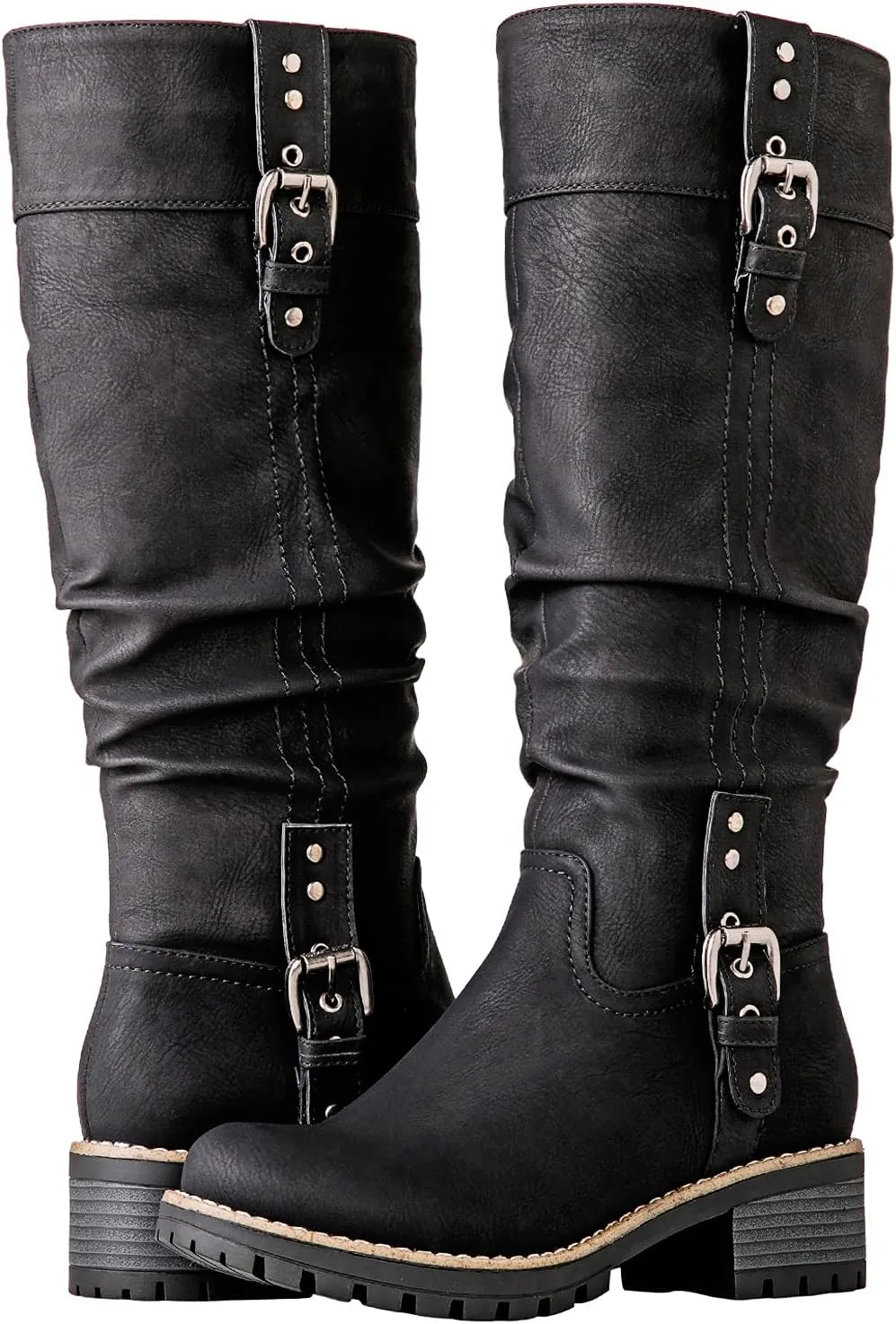 GLOBALWIN Women's Chunky Low Heels Boots Knee High Boots For Women