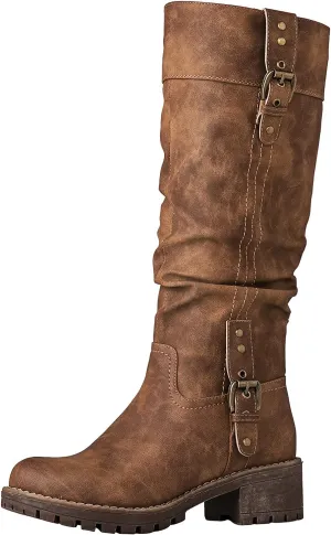 GLOBALWIN Women's Chunky Low Heels Boots Knee High Boots For Women