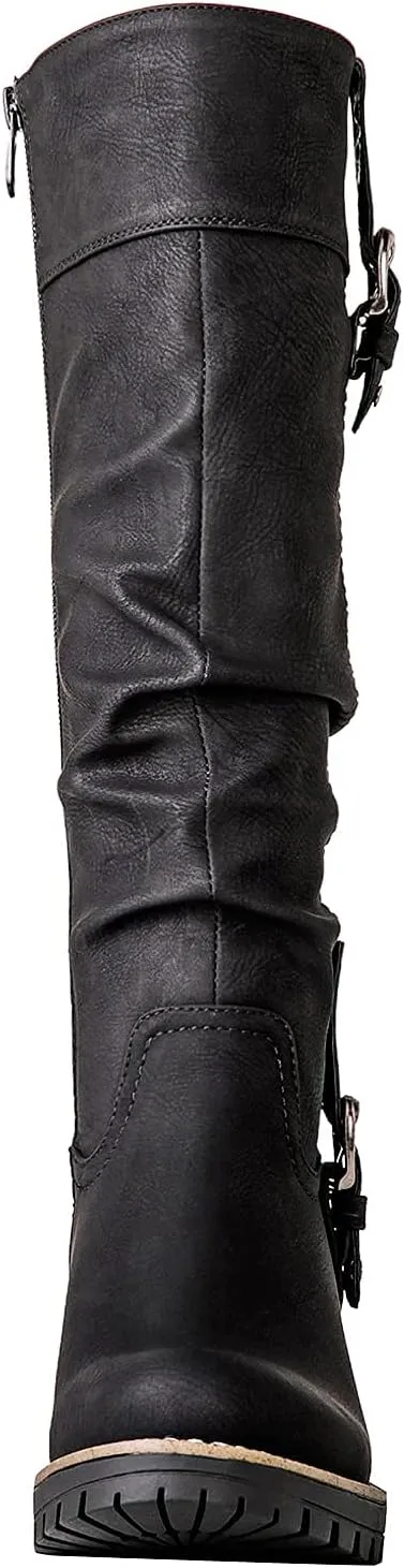 GLOBALWIN Women's Chunky Low Heels Boots Knee High Boots For Women