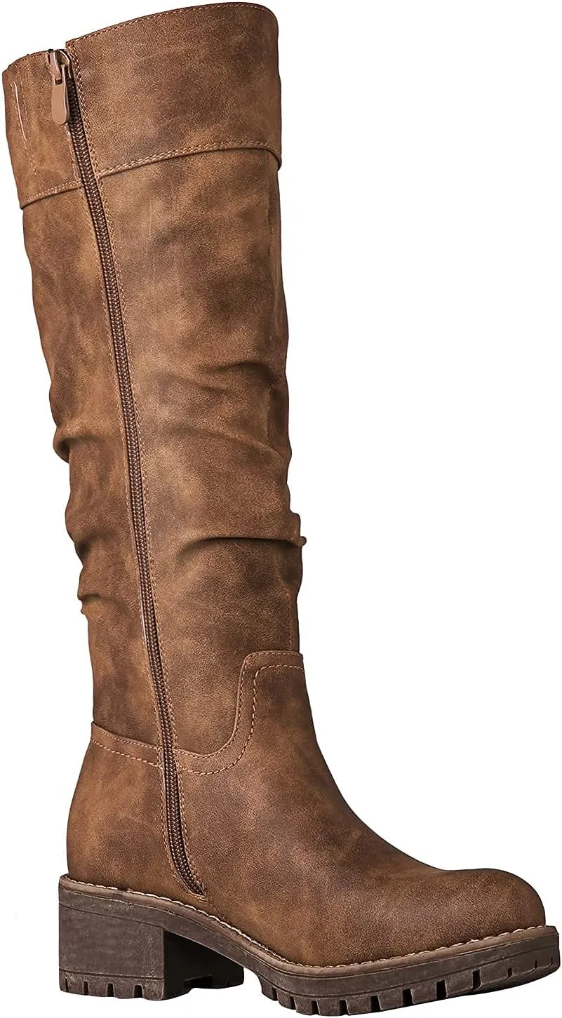 GLOBALWIN Women's Chunky Low Heels Boots Knee High Boots For Women
