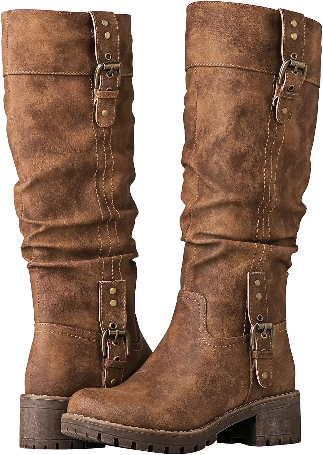 GLOBALWIN Women's Chunky Low Heels Boots Knee High Boots For Women