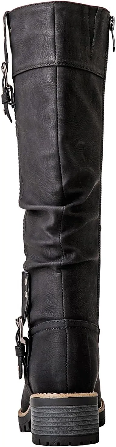 GLOBALWIN Women's Chunky Low Heels Boots Knee High Boots For Women