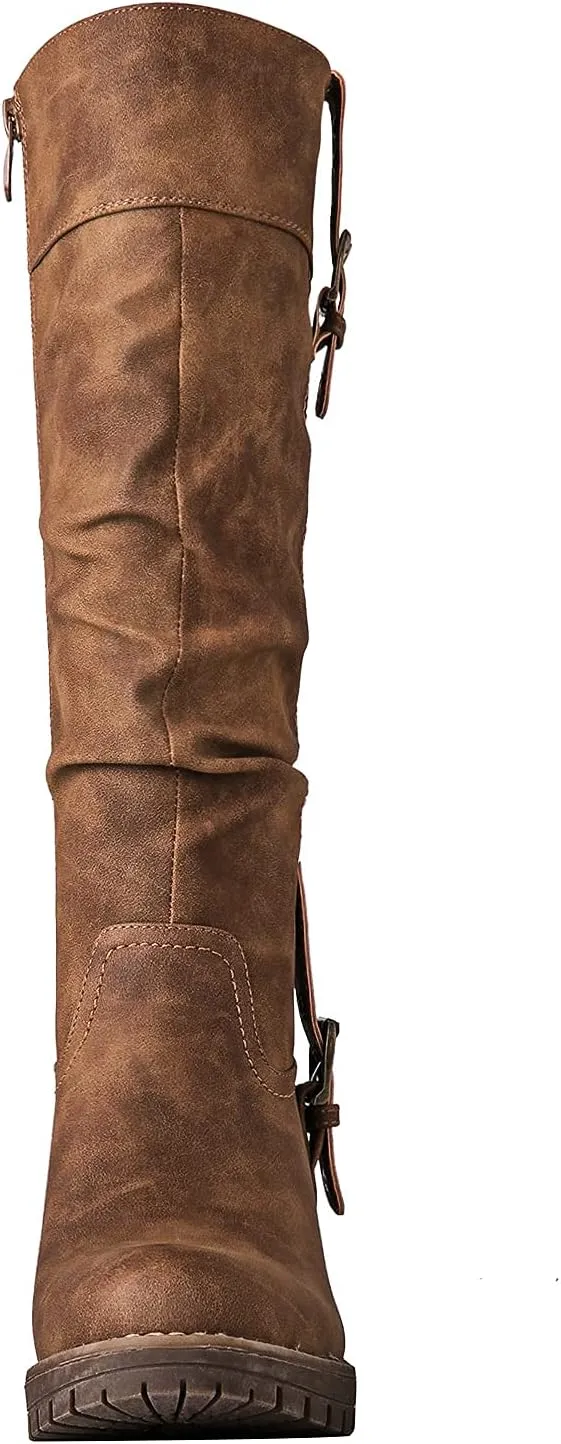 GLOBALWIN Women's Chunky Low Heels Boots Knee High Boots For Women