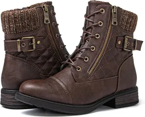 GLOBALWIN Women's Combat Boots Lace Up Boots For Women Ankle Booties With Low Heel Fashion Dressy Short Boots