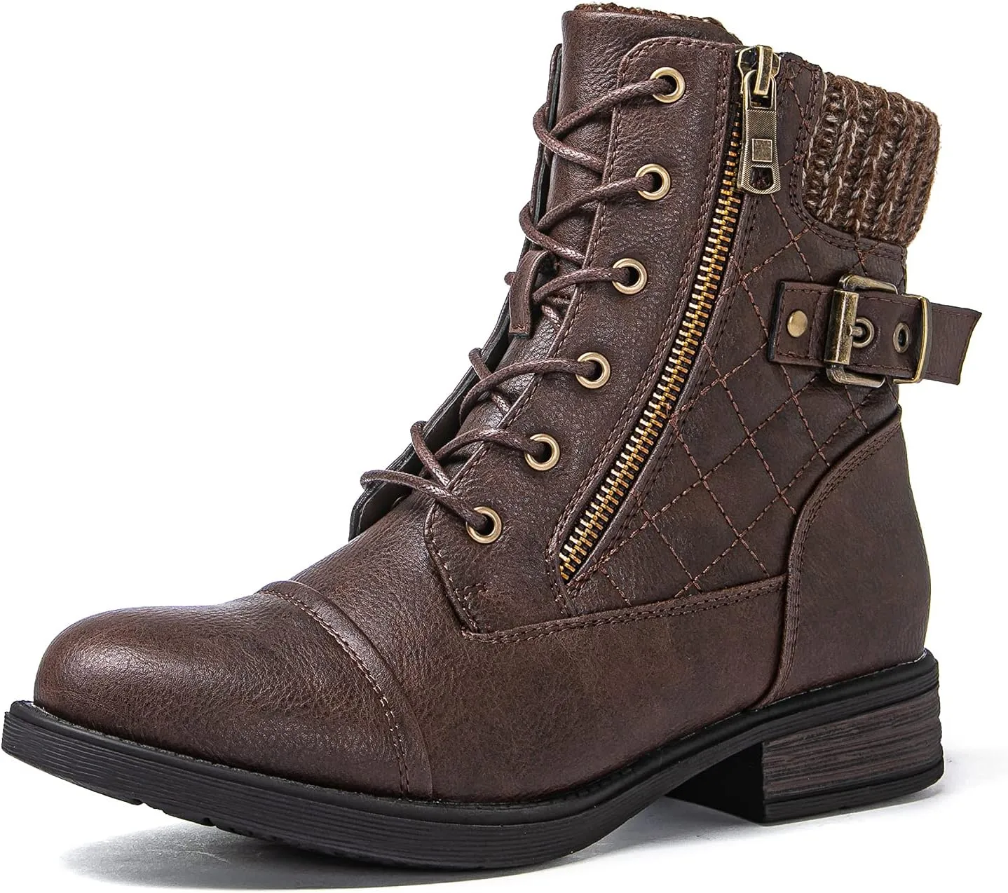 GLOBALWIN Women's Combat Boots Lace Up Boots For Women Ankle Booties With Low Heel Fashion Dressy Short Boots