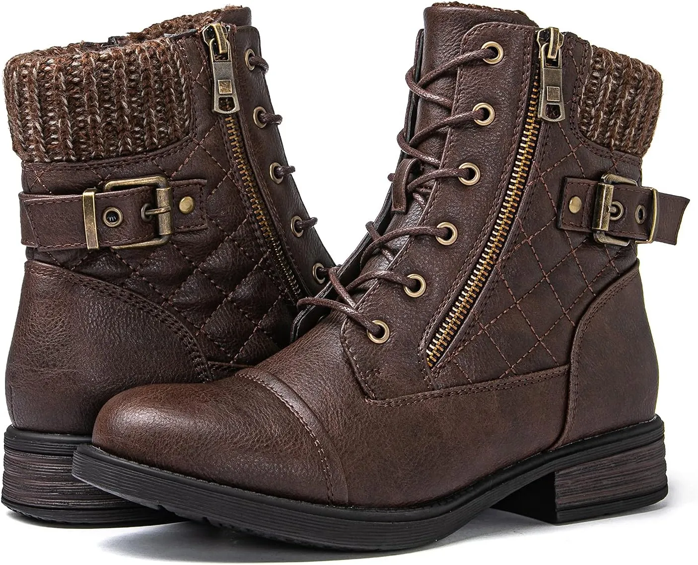 GLOBALWIN Women's Combat Boots Lace Up Boots For Women Ankle Booties With Low Heel Fashion Dressy Short Boots