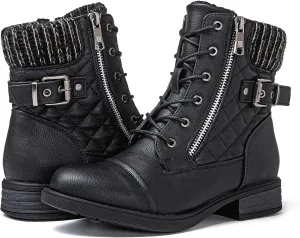 GLOBALWIN Women's Combat Boots Lace Up Boots For Women Ankle Booties With Low Heel Fashion Dressy Short Boots