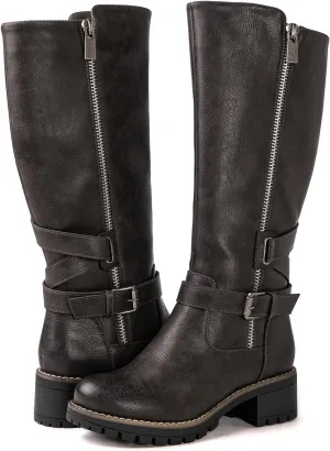 GLOBALWIN Women's Knee High Boots Tall Fashion Riding Boots For Women With Side Zipper Chunky Low Heel