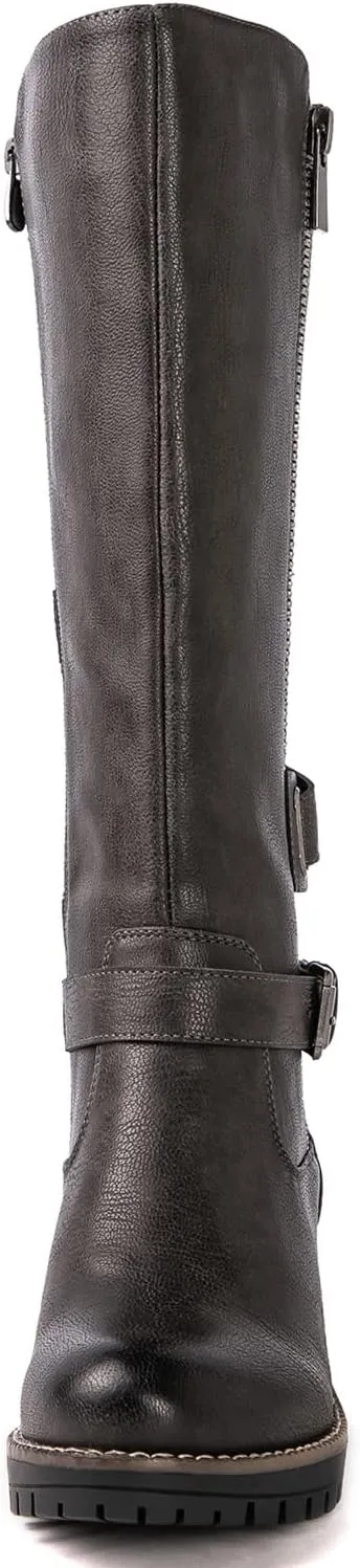 GLOBALWIN Women's Knee High Boots Tall Fashion Riding Boots For Women With Side Zipper Chunky Low Heel