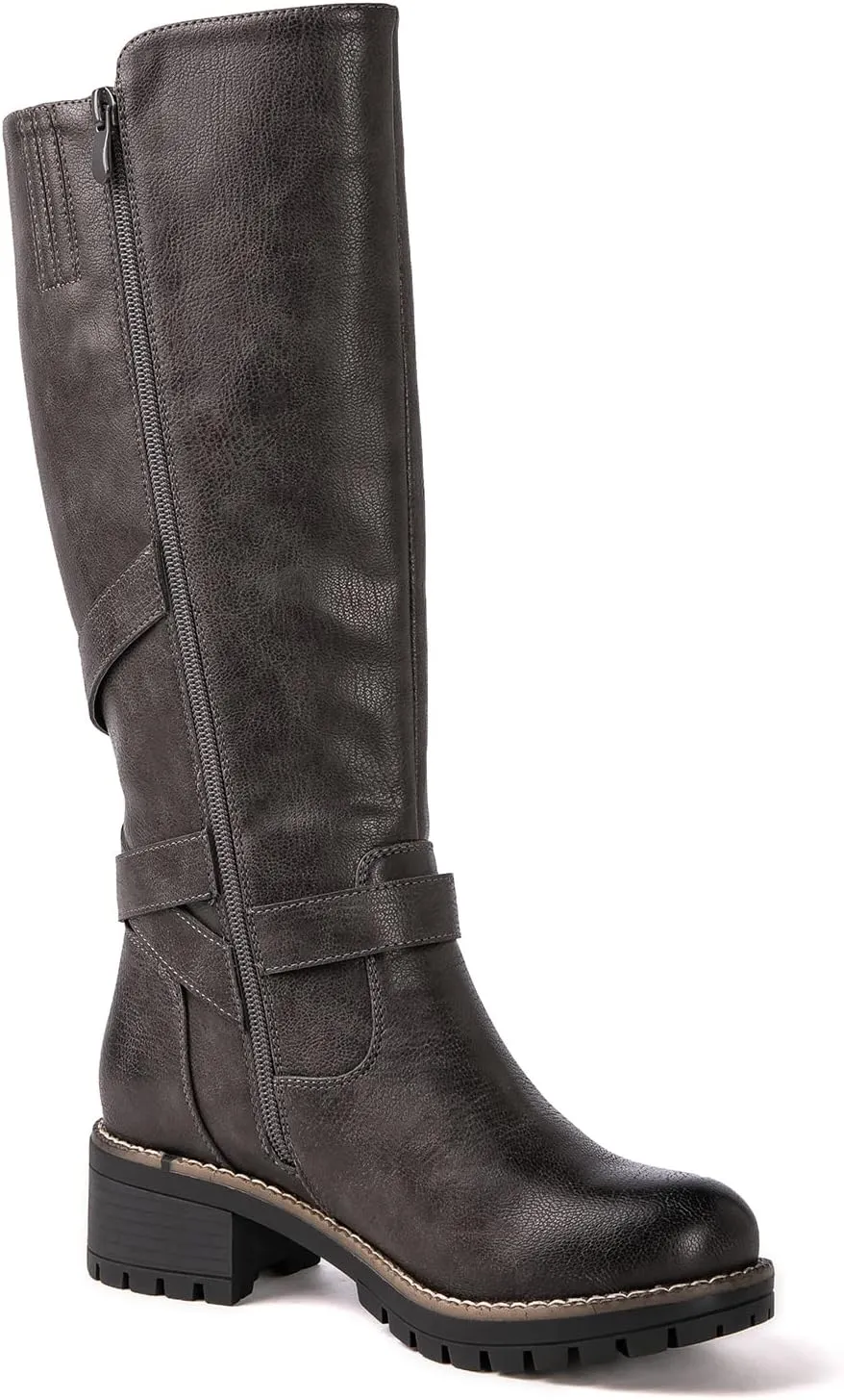 GLOBALWIN Women's Knee High Boots Tall Fashion Riding Boots For Women With Side Zipper Chunky Low Heel