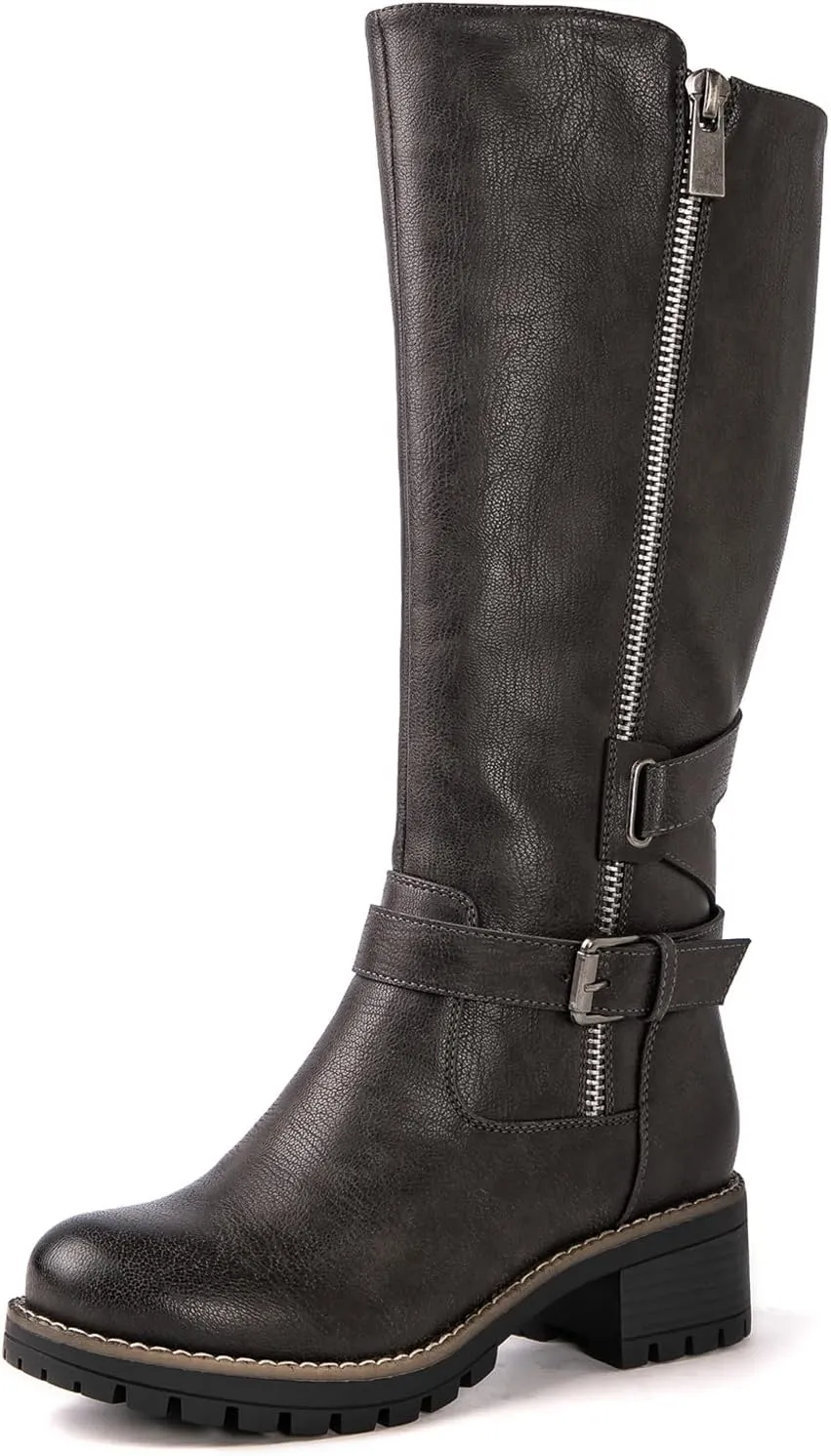 GLOBALWIN Women's Knee High Boots Tall Fashion Riding Boots For Women With Side Zipper Chunky Low Heel
