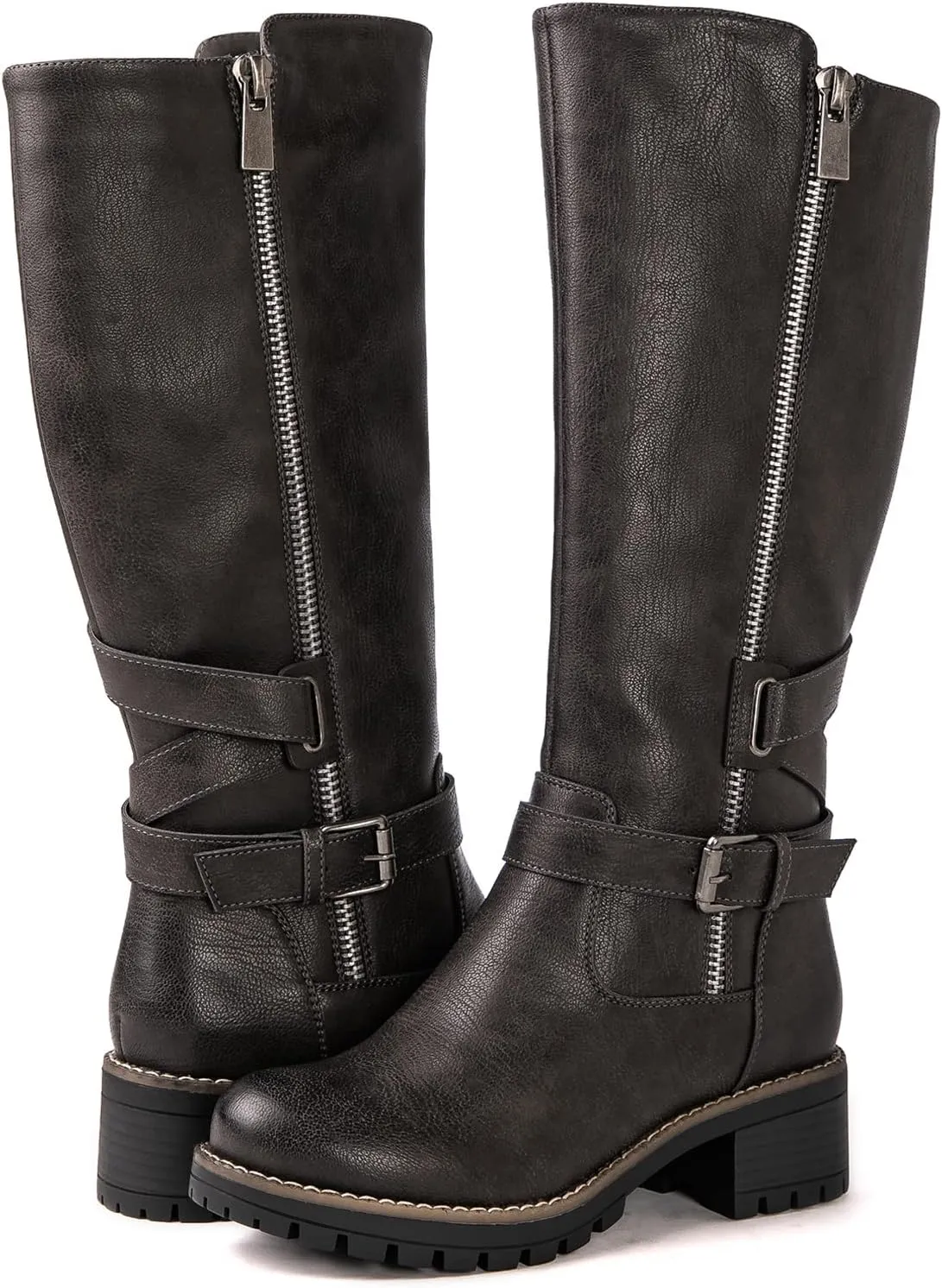 GLOBALWIN Women's Knee High Boots Tall Fashion Riding Boots For Women With Side Zipper Chunky Low Heel