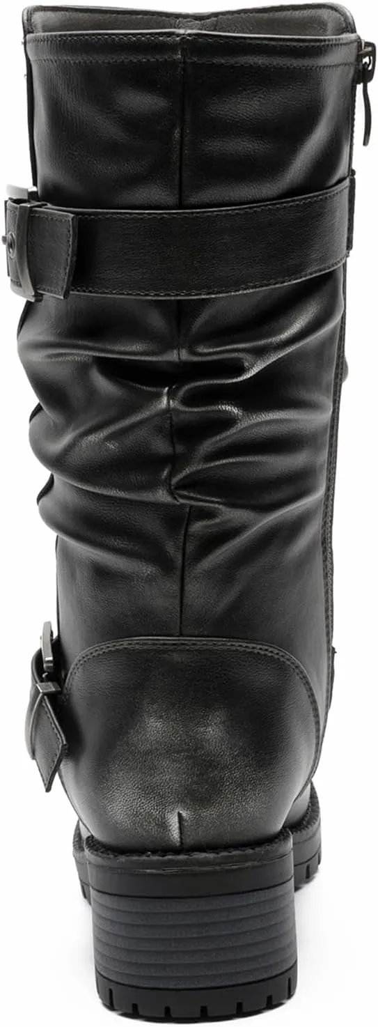 GLOBALWIN Women's Mid Calf Dress Boots Biker Motorcycle Riding Boots Women For Women