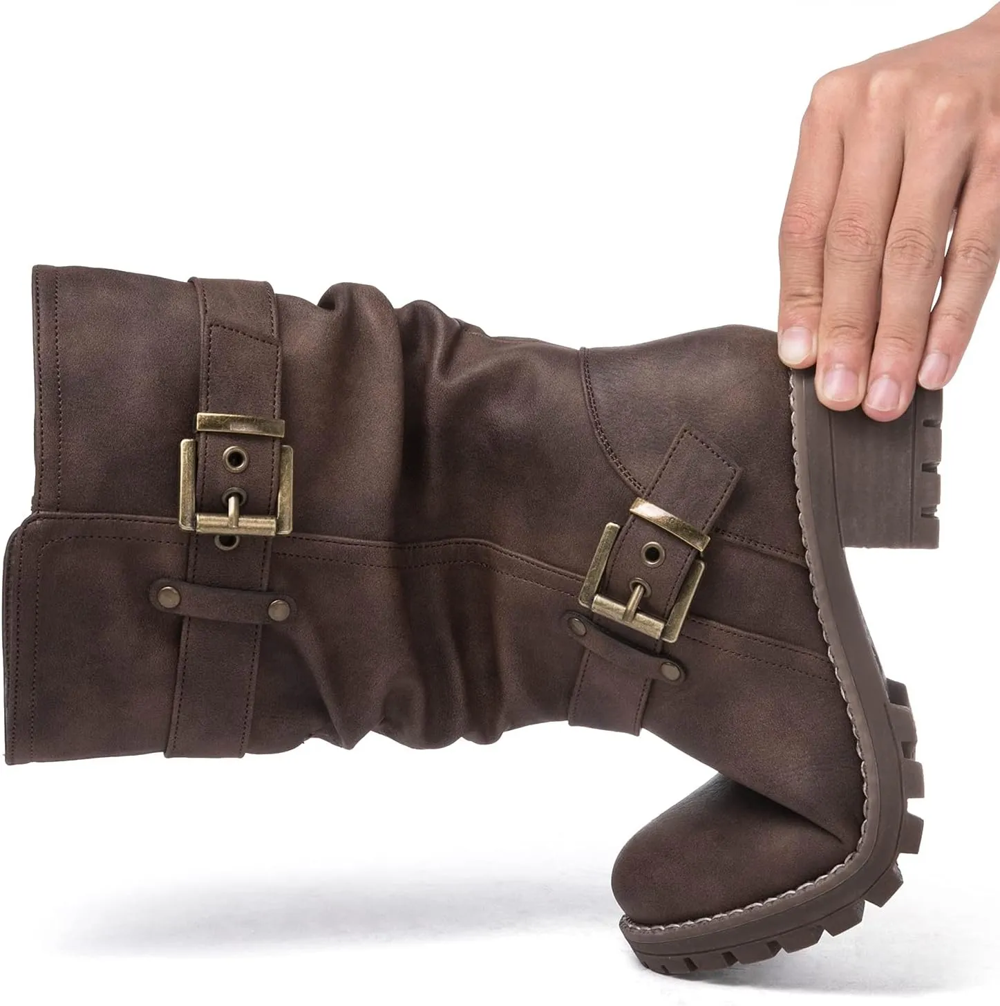 GLOBALWIN Women's Mid Calf Dress Boots Biker Motorcycle Riding Boots Women For Women
