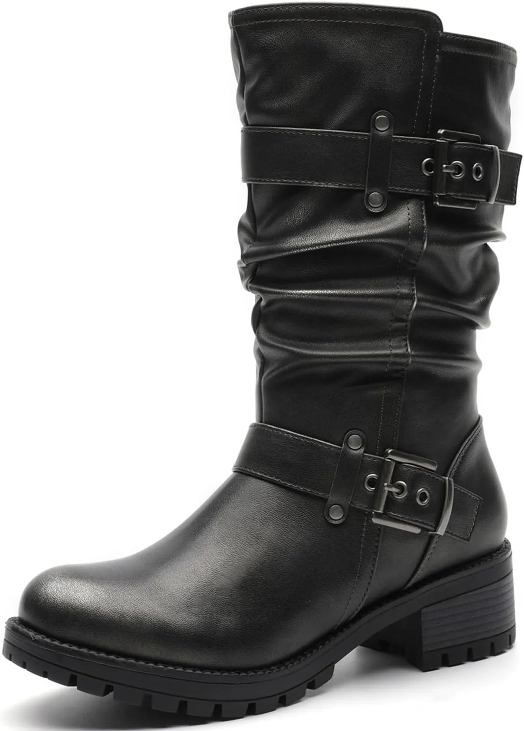 GLOBALWIN Women's Mid Calf Dress Boots Biker Motorcycle Riding Boots Women For Women