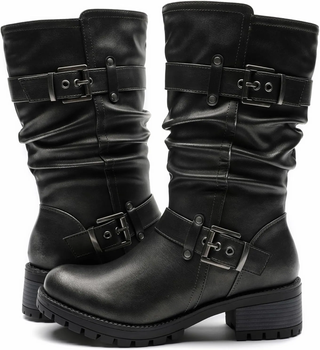GLOBALWIN Women's Mid Calf Dress Boots Biker Motorcycle Riding Boots Women For Women