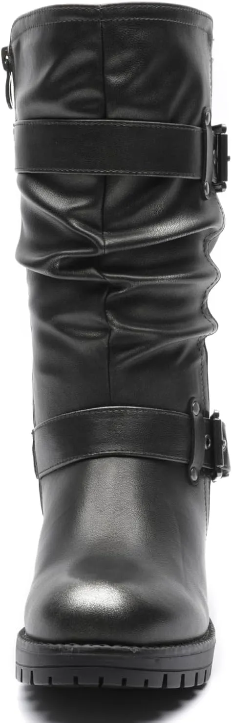 GLOBALWIN Women's Mid Calf Dress Boots Biker Motorcycle Riding Boots Women For Women