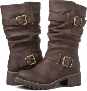 GLOBALWIN Women's Mid Calf Dress Boots Biker Motorcycle Riding Boots Women For Women