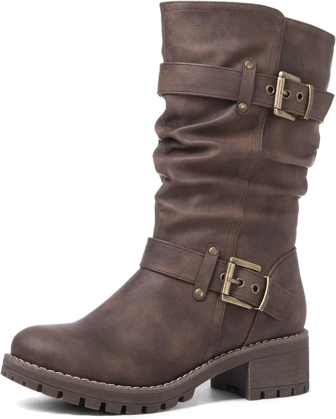 GLOBALWIN Women's Mid Calf Dress Boots Biker Motorcycle Riding Boots Women For Women