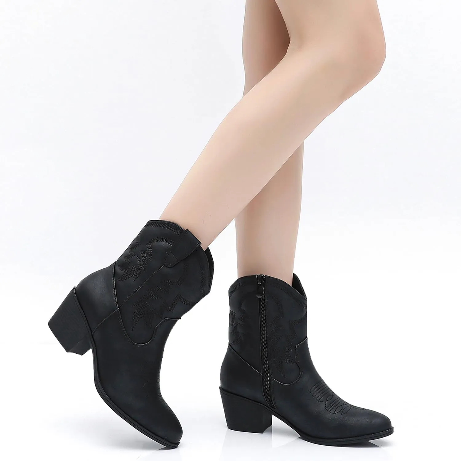 GLOBALWIN Women's Mid Calf The Western Cowboy Boots Fashion Cowgirl Boots For Women Low Heel