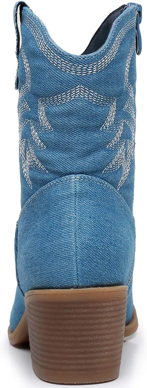 GLOBALWIN Women's Mid Calf The Western Cowboy Boots Fashion Cowgirl Boots For Women Low Heel