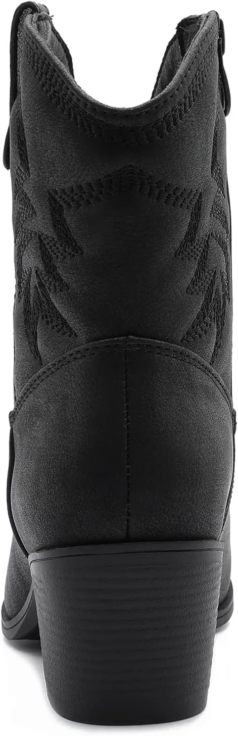 GLOBALWIN Women's Mid Calf The Western Cowboy Boots Fashion Cowgirl Boots For Women Low Heel