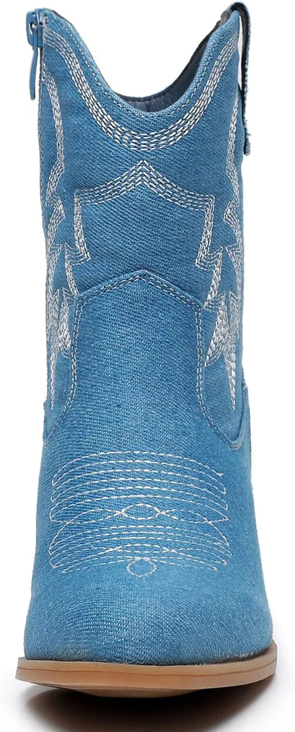 GLOBALWIN Women's Mid Calf The Western Cowboy Boots Fashion Cowgirl Boots For Women Low Heel