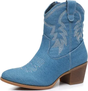 GLOBALWIN Women's Mid Calf The Western Cowboy Boots Fashion Cowgirl Boots For Women Low Heel