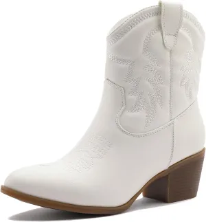 GLOBALWIN Women's Mid Calf The Western Cowboy Boots Fashion Cowgirl Boots For Women Low Heel