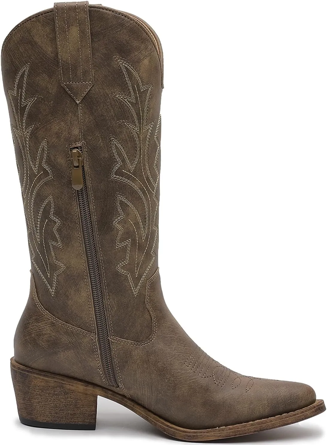 GLOBALWIN Women's Mid Calf Western Cowboy Boots Cowgirl Boots for Women with Floral Embroidery Side Zipper Chunky Heel