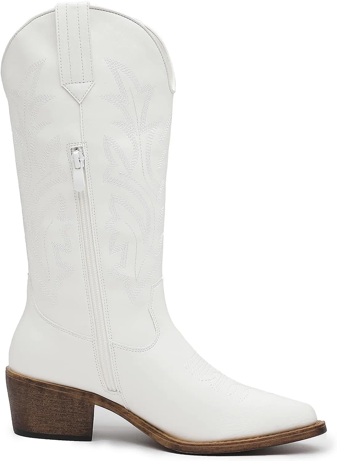 GLOBALWIN Women's Mid Calf Western Cowboy Boots Cowgirl Boots for Women with Floral Embroidery Side Zipper Chunky Heel