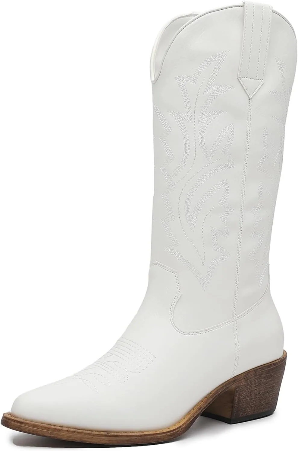GLOBALWIN Women's Mid Calf Western Cowboy Boots Cowgirl Boots for Women with Floral Embroidery Side Zipper Chunky Heel