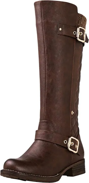 GLOBALWIN Women's Quilted Knee High Boots For Women Low Heel Comfortable Fashion Riding Boots