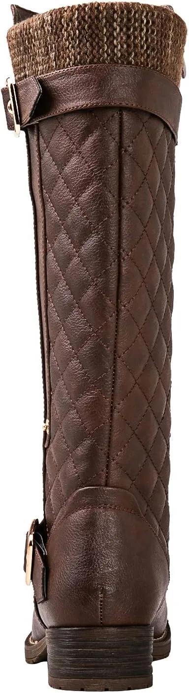 GLOBALWIN Women's Quilted Knee High Boots For Women Low Heel Comfortable Fashion Riding Boots