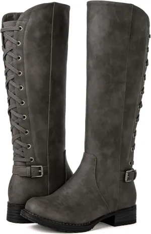 GLOBALWIN Women's Quilted Knee High Fashion Boots Strappy Boots For Women