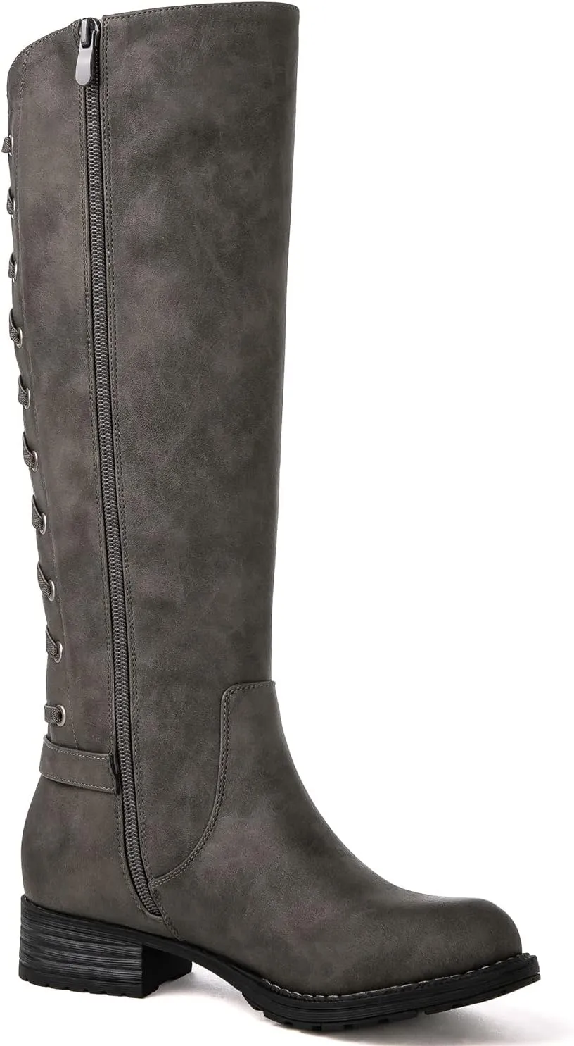GLOBALWIN Women's Quilted Knee High Fashion Boots Strappy Boots For Women