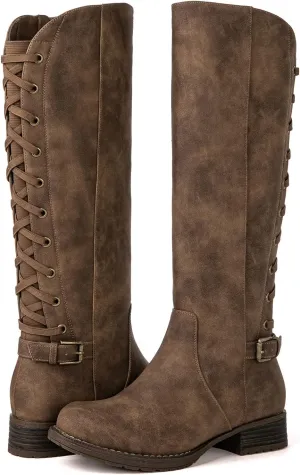 GLOBALWIN Women's Quilted Knee High Fashion Boots Strappy Boots For Women