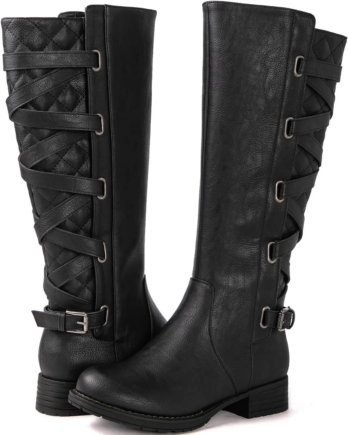 GLOBALWIN Women's Quilted Knee High Fashion Boots Strappy Boots For Women