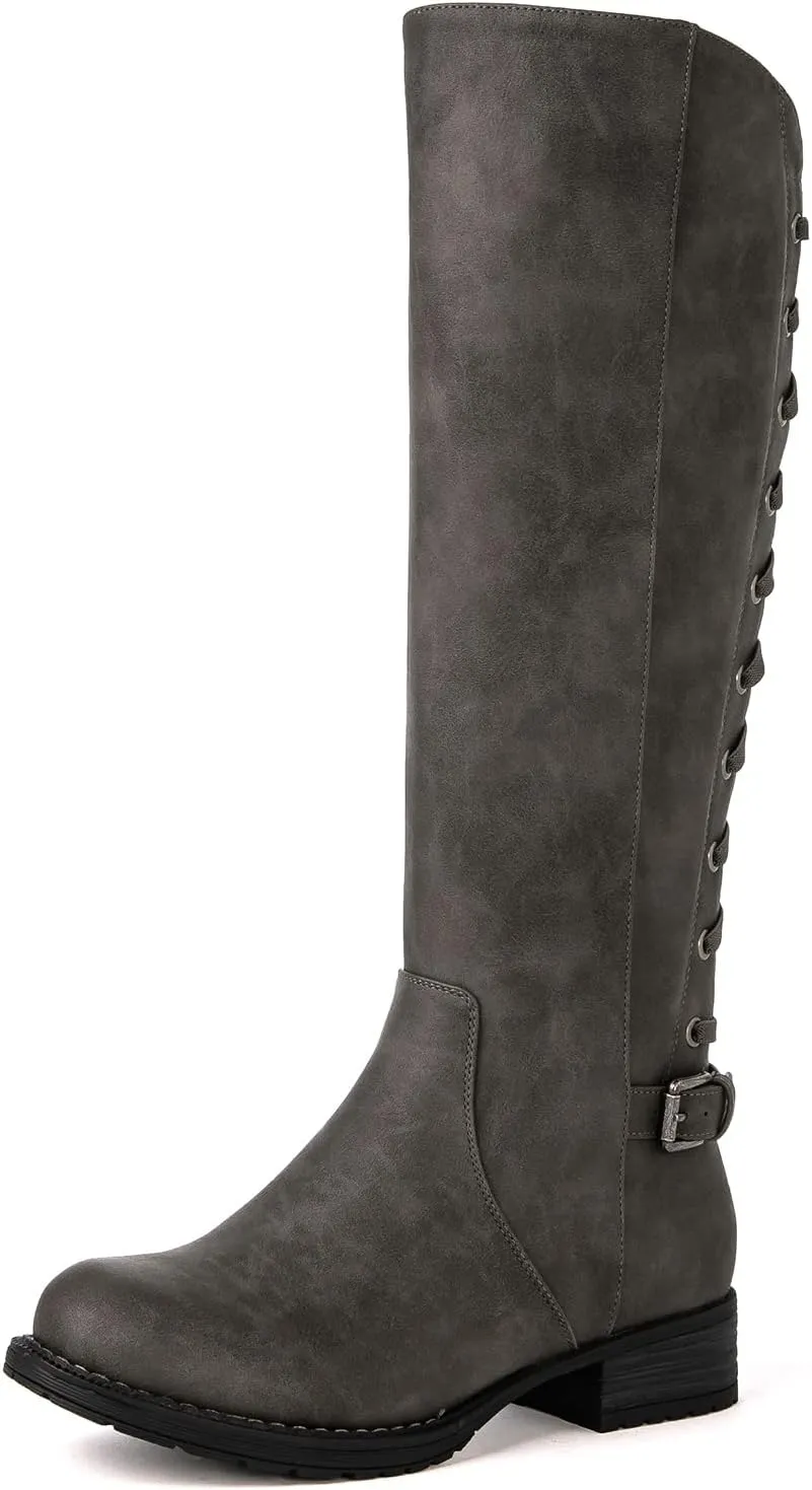 GLOBALWIN Women's Quilted Knee High Fashion Boots Strappy Boots For Women