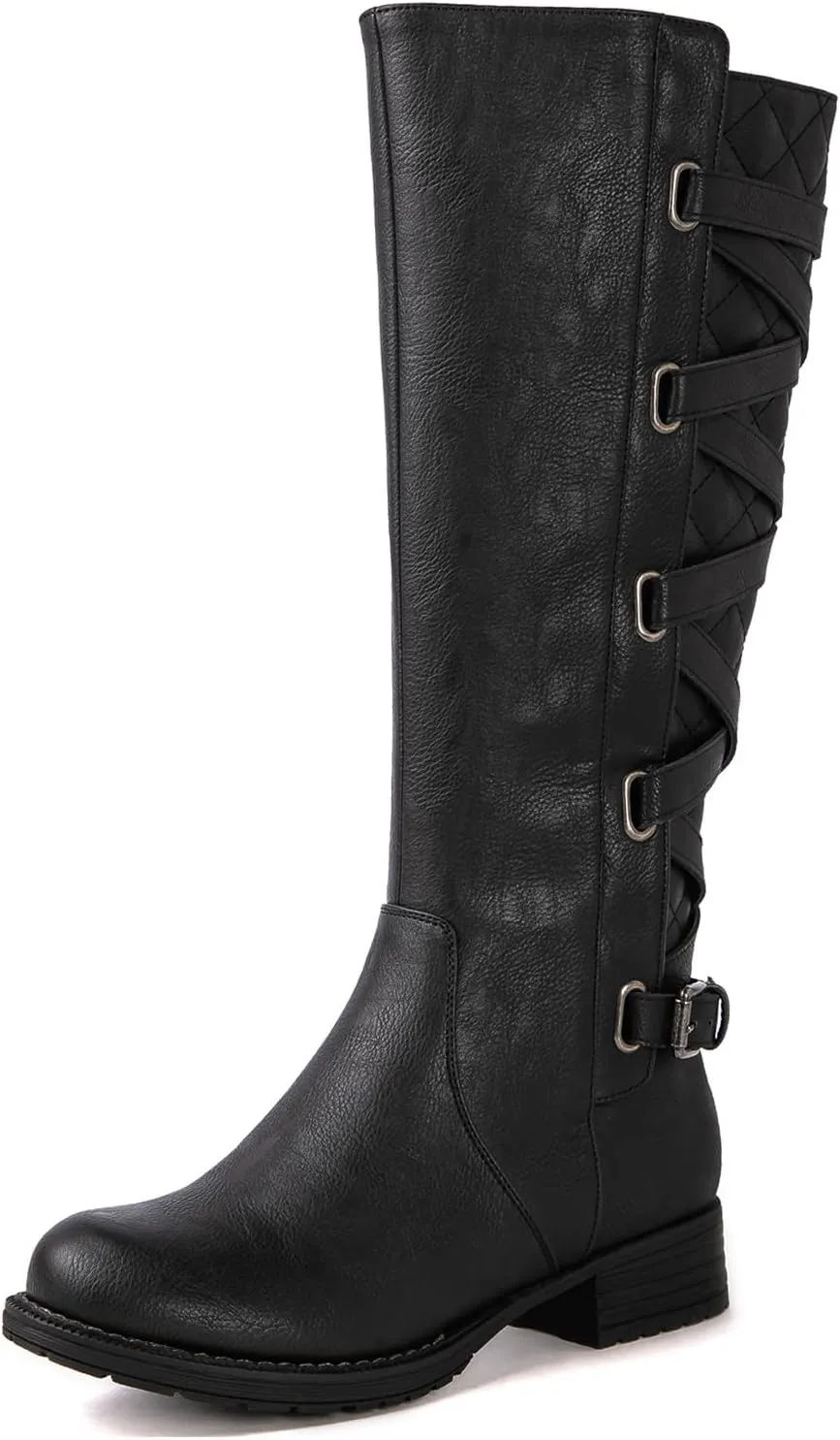 GLOBALWIN Women's Quilted Knee High Fashion Boots Strappy Boots For Women