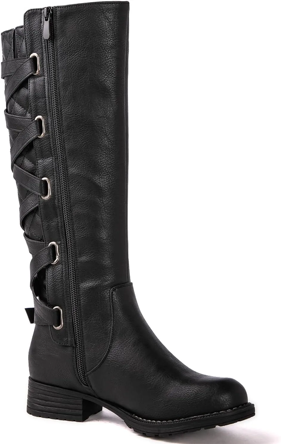 GLOBALWIN Women's Quilted Knee High Fashion Boots Strappy Boots For Women