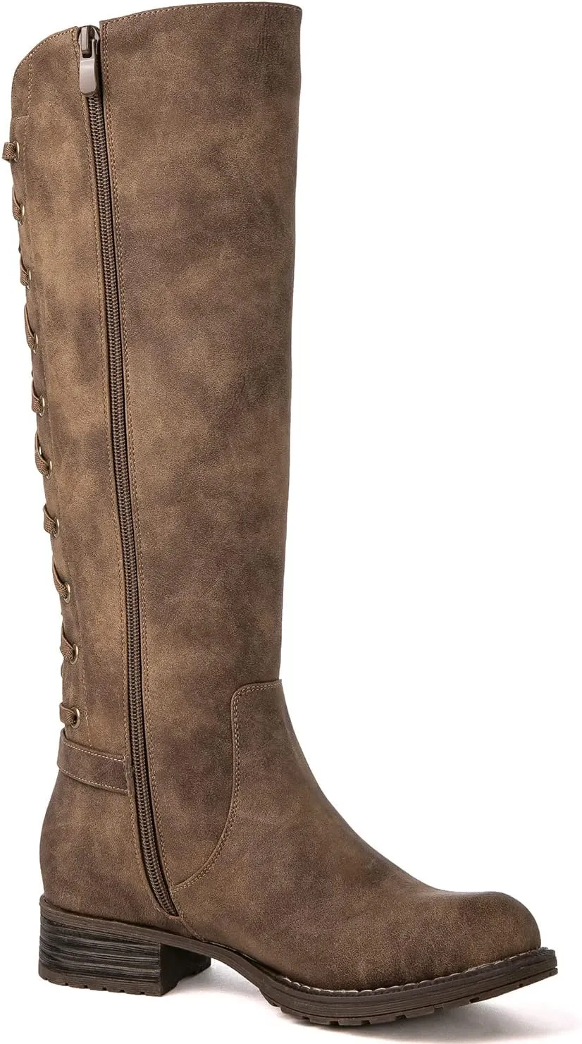 GLOBALWIN Women's Quilted Knee High Fashion Boots Strappy Boots For Women
