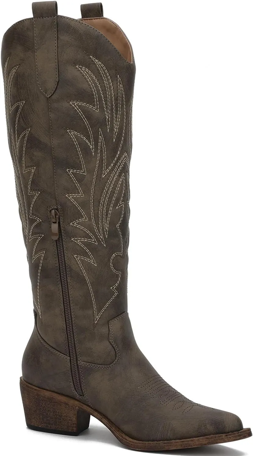 GLOBALWIN Women's The Western Cowboy Cowgirl Embroidered Knee High Boots