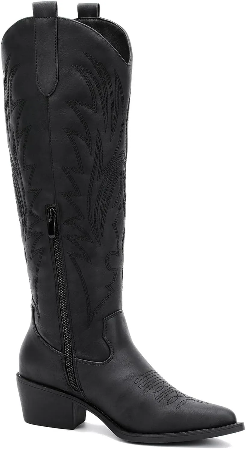 GLOBALWIN Women's The Western Cowboy Cowgirl Embroidered Knee High Boots