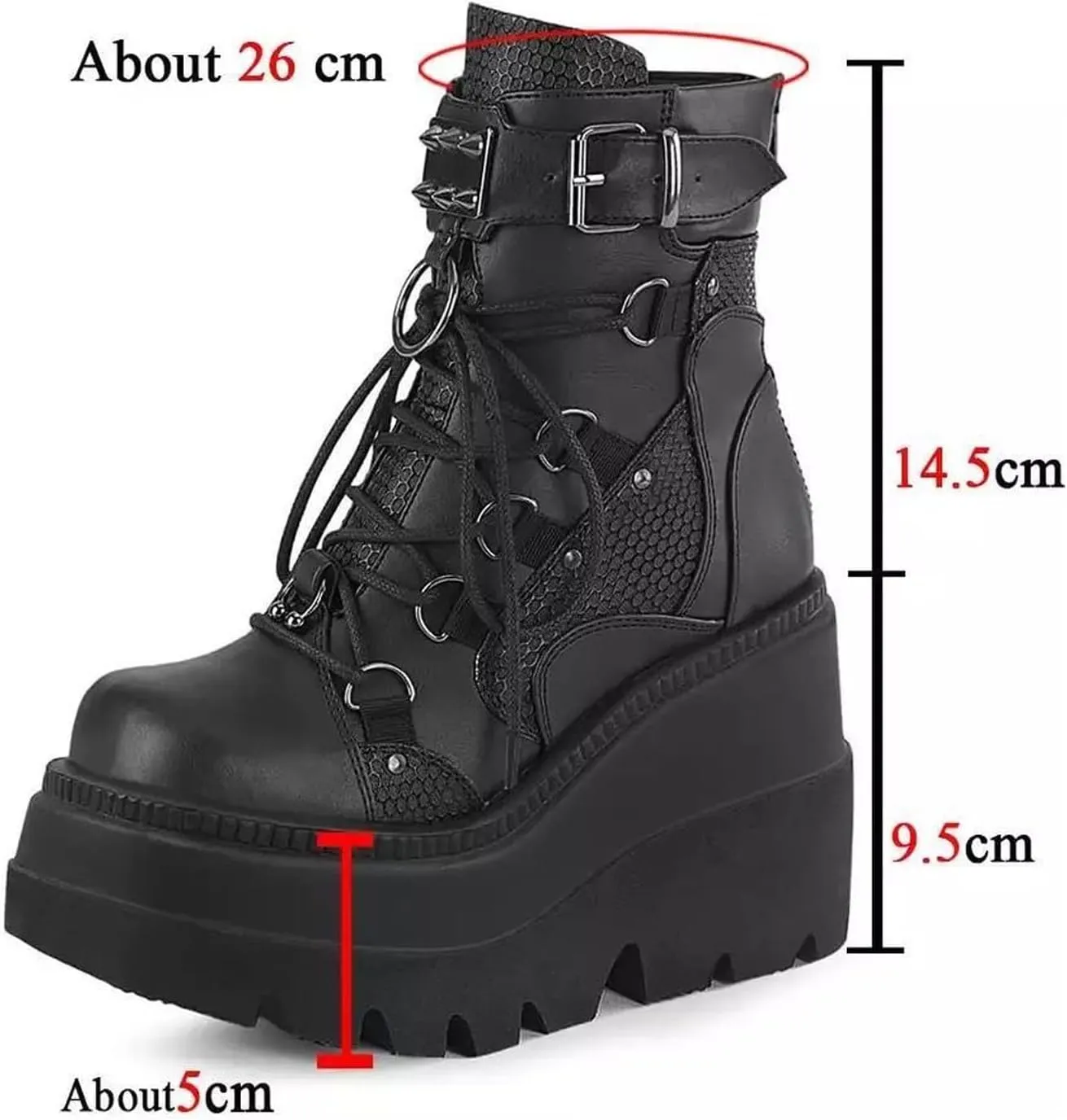Goth Chunky Ankle Boots for Women - Bat Buckle DIY Platform,Zip Round Toe Lace Up Combat Bootie, Wedge Rave Boots Black Punk Shoes - Light Weight & Waterproof