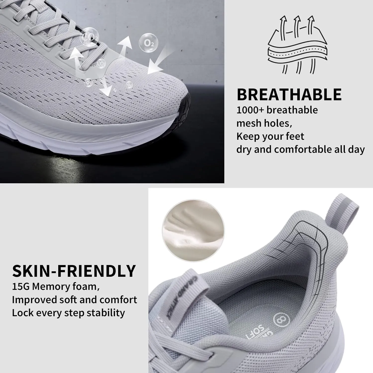 Grand Attack Men's Road Running Walking Shoes | Max Cushioned Comfort | Durable Non-Slip | Breathable Athletic Tennis Cross-Training Sneakers