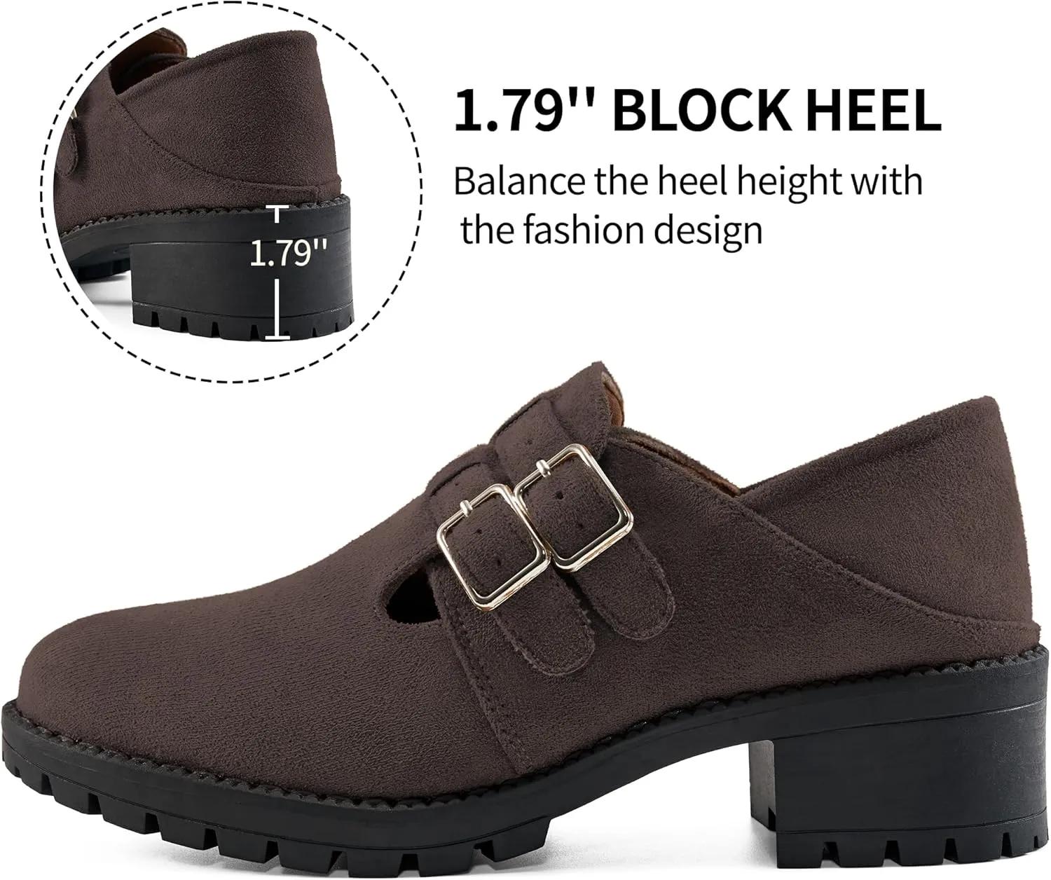 HARENCE Platform Loafers for Women: Casual Round Toe Suede Chunky Heeled Loafer Comfort Wedge Business Uniform Walking Shoes