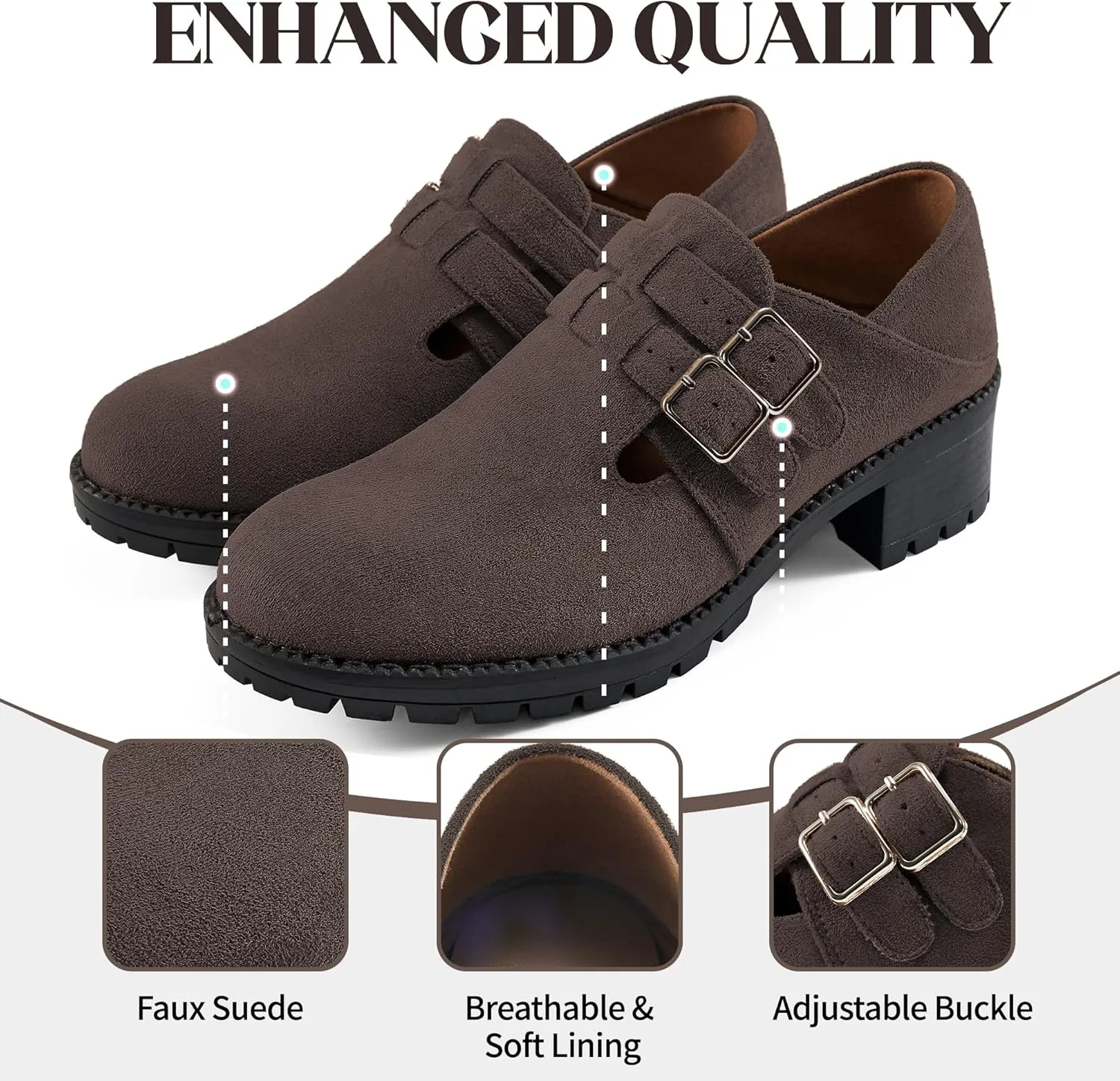 HARENCE Platform Loafers for Women: Casual Round Toe Suede Chunky Heeled Loafer Comfort Wedge Business Uniform Walking Shoes